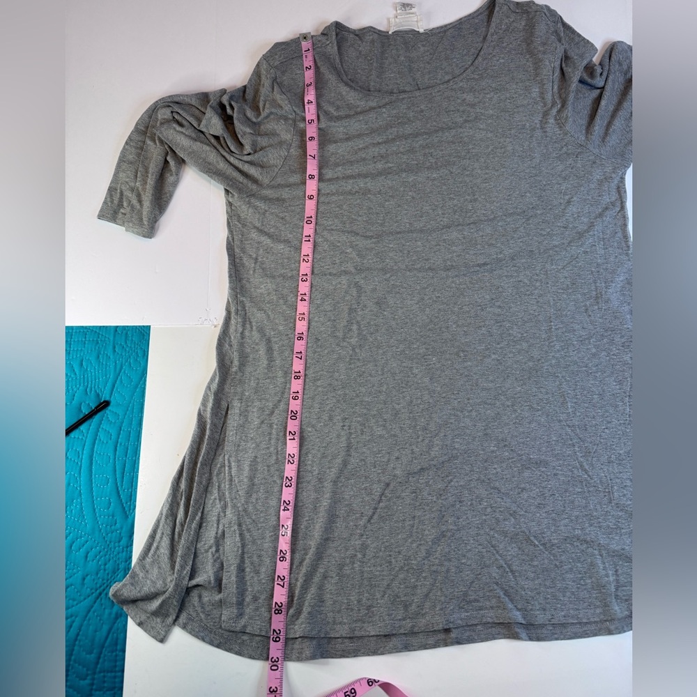 Andrea Jovine Gray Stretch Tunic Top XL – 3/4 Sleeve Soft Jersey Knit Side Slits - Picture 10 of 12